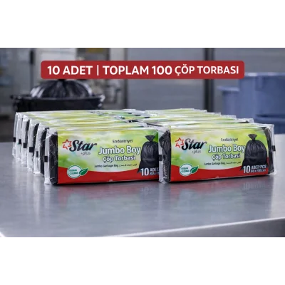 BUĞZ Star Plus Endüstriyel Jumbo Boy Atık Poşeti 80x110 cm 10lu Dayanıklı Sanayi Tipi Atık Torbası 10 Adet