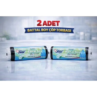 BUĞZ Star Plus Standart Büyük Boy Atık Poşeti 65x80 cm 10 Adet Dayanıklı Sızdırmaz Atık Torbası 2 Adet