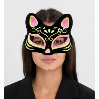 BUĞZ Süet Pembe Sarı Kedi Maskesi