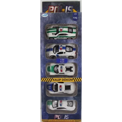  Sürtmeli Die Cast 5Li Metal Polis Araçları