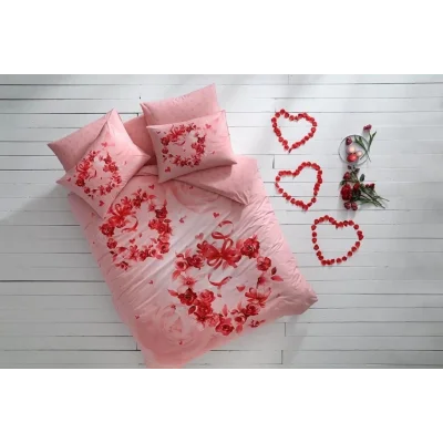  Taç Glow Parlayan Çift Kişilik Nevresim Takımı Roses Pembe