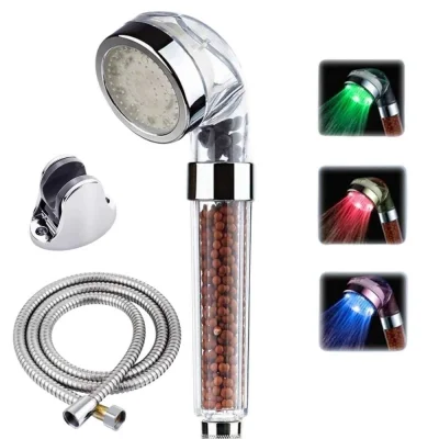  Tasarruflu Boncuklu Ledli Duş Başlık Seti Pil Veya Elektrik Gerekmez Kinetik Enerjili