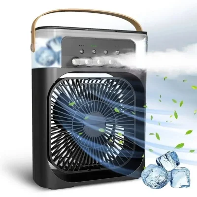 BUĞZ Taşınabilir 3 Farklı Mod Ayarlı 7 Farklı Led Işıklı Sulu Soğutmalı Taşınabilir Masaüstü USB Fan Vantilatör