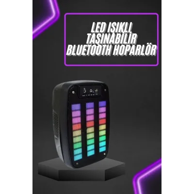 BUĞZ Taşınabilir 6.5 inç LED Bluetooth Kareoke Hoparlör RGB Işıklı Radyolu