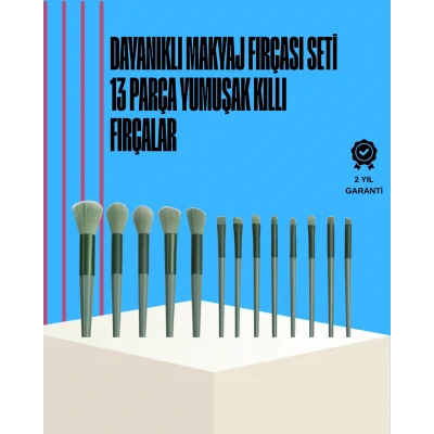 BUĞZ Taşınabilir Ergonomik Yapılı 13 Adet Fiber Kıllı Yüz ve Göz Makyaj Fırçası Seti
