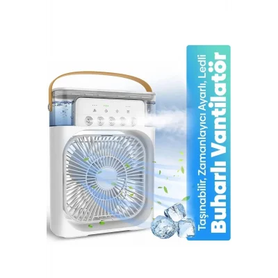 BUĞZ Taşınabilir Işıklı 5 Spreyli Vantilatör Buzlu Buharlı Vantilatör Mini Fan Nemlendirici