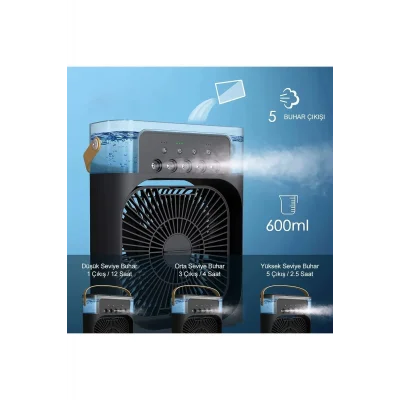 BUĞZ Taşınabilir Işıklı 5 Spreyli Vantilatör Buzlu Buharlı Vantilatör Mini Fan Nemlendirici - Lisinya