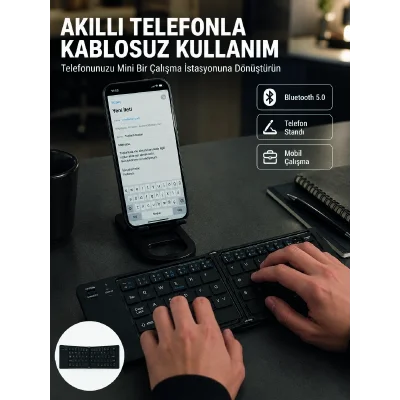 BUĞZ Taşınabilir Katlanabilir Bluetooth Klavye iOS Android Windows Uyumlu