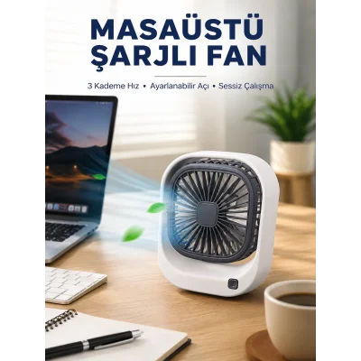 BUĞZ Taşınabilir Masaüstü Fan Ayarlanabilir Açılı Şarjlı Tasarım