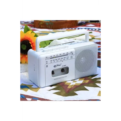 BUĞZ Taşınabilir nostaljik radyo kaset çalar FM radyo USB MP3 player Bluetooth hoparlör beyaz