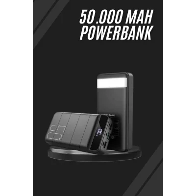  Taşınabilir Powerbank 50.000 mAh 4 Girişli Hızlı Şarj Led Göstergeli Fenerli Şarj