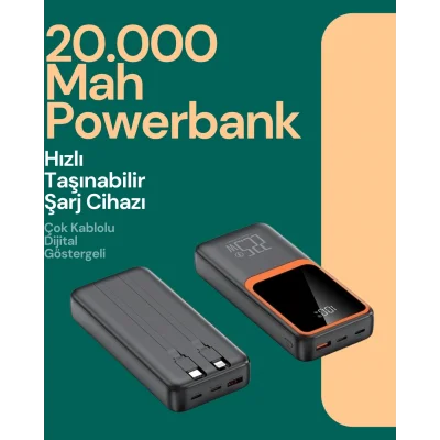  Taşınabilir Şarj Cihazı 20000 mAh | 22.5W Hızlı Şarj + Dijital Ekran + Kablo Dahil