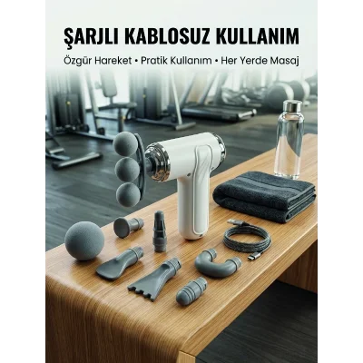 BUĞZ Taşınabilir Şarjlı Kas Masaj Tabancası Derin Doku Masajı İçin 8 Başlıklı Profesyonel Cihaz