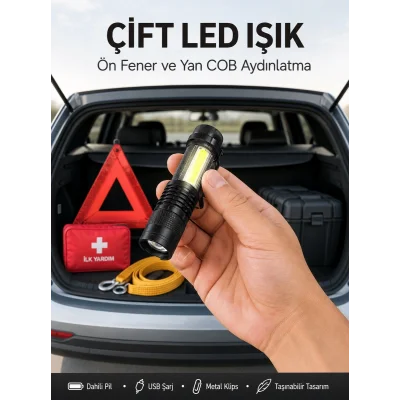 BUĞZ Taşınabilir Şarjlı LED Fener - 4 Modlu, 2000LM, Ayarlanabilir Odak Yeni Nesil