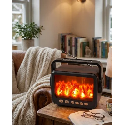 BUĞZ Taşınabilir Şömine Efektli Bluetooth Hoparlör LED Işıklı Radyo