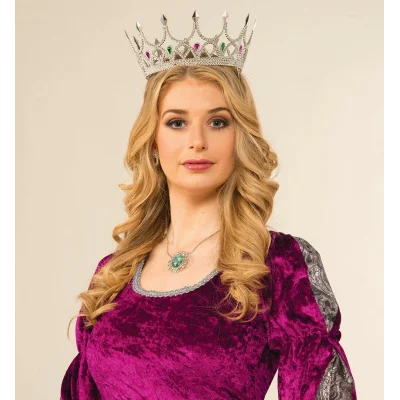 BUĞZ Taşlı Rönesans Kostümlü Kraliyet Ortaçağ Gümüş Kraliçe Prenses Tacı