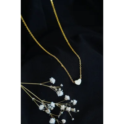 BUĞZ Taşsız Kalpli Kolye Gold Renk