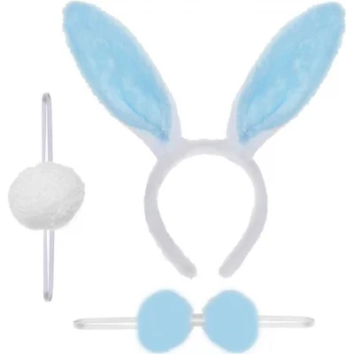 BUĞZ Tavşan Kostüm Seti Taç Papyon Ponpon Kuyruk Mavi