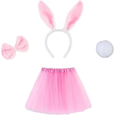 BUĞZ Tavşan Tacı Eteği Papyonu Ve Kuyruk Kostüm  Seti Pembe Renk Çocuk Boy - Lisinya