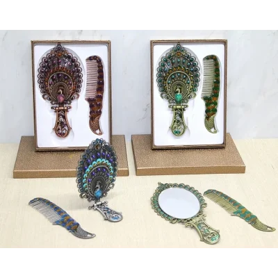 BUĞZ Tavuskuşu Katlanabilir Ayna Ve Tarak Seti Büyük Boy