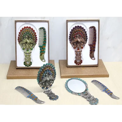 BUĞZ Tavuskuşu Katlanabilir Ayna Ve Tarak Seti Büyük Boy Alk4913