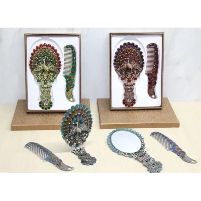 BUĞZ Tavuskuşu Katlanabilir Ayna Ve Tarak Seti Büyük Boy Alk4913