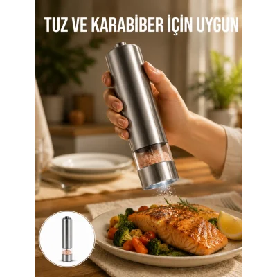 BUĞZ Tek Elle Kullanılan Otomatik Baharat Değirmeni Işıklı Sistem Yeni Nesil