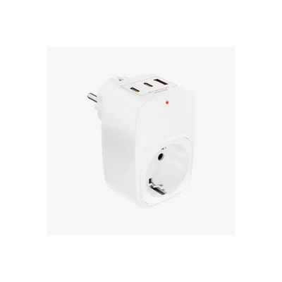 BUĞZ Tekli Yüksek Voltaj Korumalı Duvar Prizi 2x Type-c 1x Usb Çıkışlı Priz Grup Priz Çoğaltıcı Beyaz