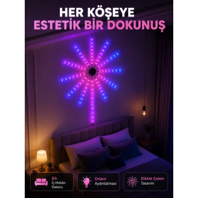 BUĞZ Telefon Kontrollü RGB Fireworks LED Işık Çok Renkli Dekoratif Duvar Lambası