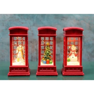  Telefon Kulübeli Işıklı Kar Küresi Kırmızı Tasarım