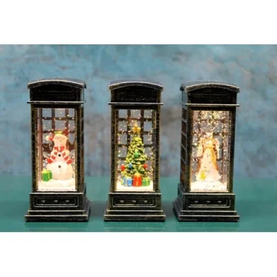  Telefon Kulübeli Işıklı Kar Küresi Siyah Tasarım