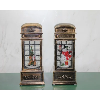 BUĞZ Telefon Kulübesi Tasarımlı Yılbaşı Temalı Işıklı Müzikli Kar Küresi Model 1