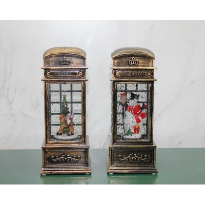 BUĞZ Telefon Kulübesi Tasarımlı Yılbaşı Temalı Işıklı Müzikli Kar Küresi Model 1