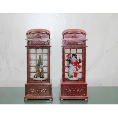 BUĞZ Telefon Kulübesi Tasarımlı Yılbaşı Temalı Işıklı Müzikli Kar Küresi Model 2