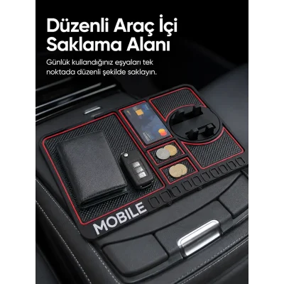 BUĞZ Telefon Standlı Araç İçi Organizer Kaydırmaz Silikon Konsol Düzenleyici Mat