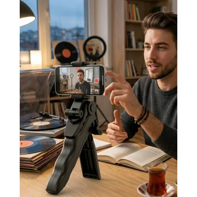 BUĞZ Telefon Tripodu Masaüstü Stand 360 Derece Dönebilen Telefon Tutucu