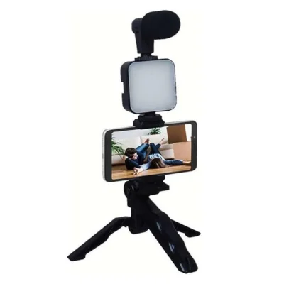 BUĞZ Telefon Tutucu Mikrofonlu Işıklı Youtuber Video Kayıt