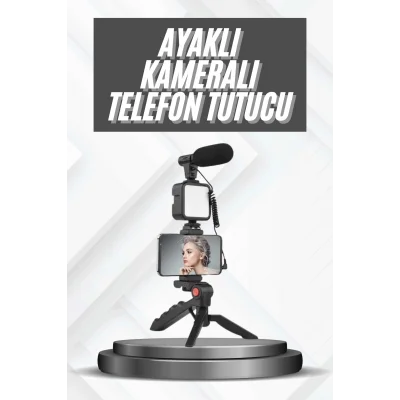 BUĞZ Telefon Tutucu Mikrofonlu Işıklı Youtuber Video Kayıt
