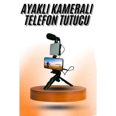 BUĞZ Telefon Tutucu Mini Mikrofonlu Tripod Vlog Çekim Video