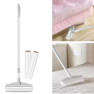  Teleskopik Saplı 24 Cm Yapışkanlı Tüy Rulosu Uzayabilen Hav Tüy Toz Toplayıcı Rulo 2 Yedekli