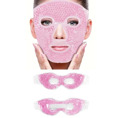 BUĞZ Terapi Jel Boncuklu Yüz ve Göz Maskesi Seti Pembe Sıcak ve Soğuk Kullanım ( BUĞZ )