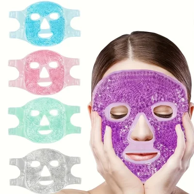 BUĞZ Terapi Jel Yüz Maskesi Soğuk Ve Sıcak Boncuklu Ayarlanabilir Maske (Mor)