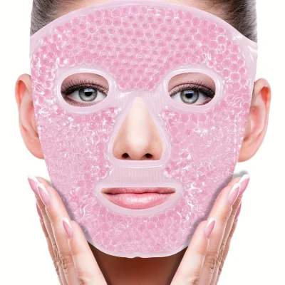 BUĞZ Terapi Jel Yüz Maskesi Soğuk Ve Sıcak Boncuklu Ayarlanabilir Maske (Pembe)
