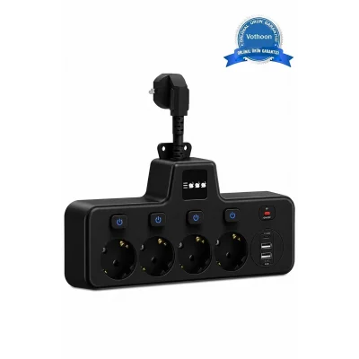 BUĞZ Termal Akım Korumalı 4’lü Duvar Tipi Priz 2x Usb 2x Type-c Çıkışlı Grup Priz Çoğaltıcı Siyah (2500w)
