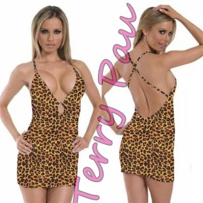 BUĞZ Terry Pau TP101149 Leopar Desenli Fantezi Mini Elbise