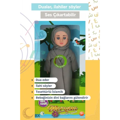 BUĞZ Tesettürlü Meryem EDEP Bebek Sesli Dua ve İlahi Söyleyen İnteraktif Maneviyat Geliştirici Oyuncak