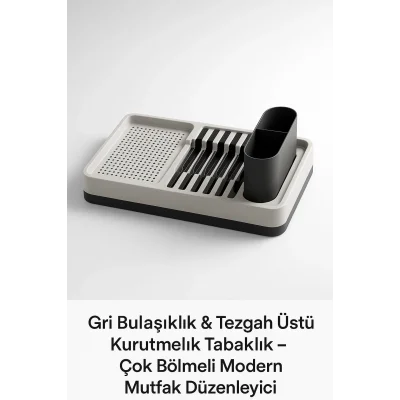 BUĞZ Tezgah Üstü Bulaşıklık Gri Tabak Bardak Kaşık Çatal Kurutmalık Mutfak Standı