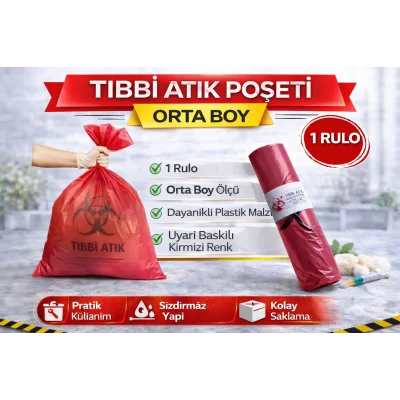 BUĞZ Tıbbi Atık Poşeti Orta Boy 10lu 1 Rulo Kırmızı Tıbbi Atık Atık Poşeti