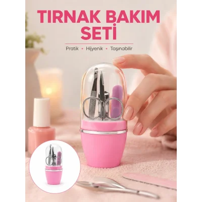 BUĞZ Tırnak Bakım Manikür Pedikür Seti 4 Parça Pembe Minimal ve Dayanıklı Yeni Nesil