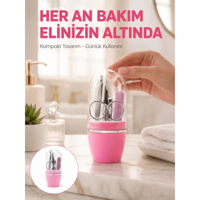BUĞZ Tırnak Bakım Manikür Pedikür Seti 4 Parça Pembe Pratik Günlük Kullanım Yeni Nesil
